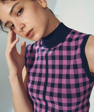 チェックショートニットトップ