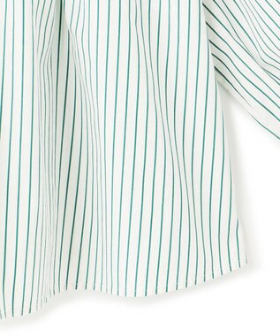 23区 S 【洗える】CANCLINI ギャザー フレア ブラウス ホワイト×グリーンストライプ