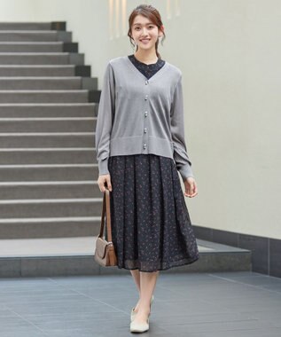 Tiaclasse ラメシアー天竺パールボタンカーディガン グレー