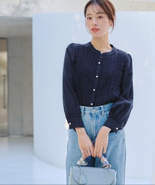 Tiaclasse 【新色追加・洗える】レースブラウス ネイビー