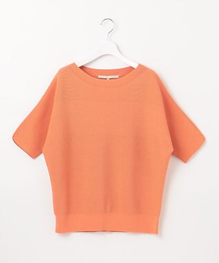 自由区 【洗える】コットンストレッチホールガーメント プルオーバー ニット ライトオレンジ系