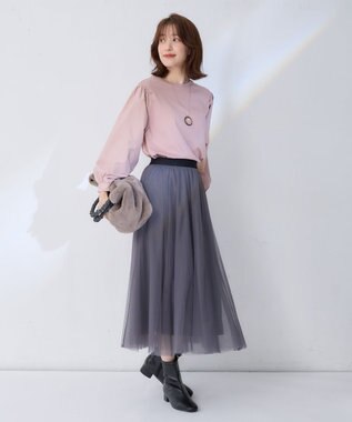 ANY L 【ウエストゴム】チュールフレアースカート チャコール