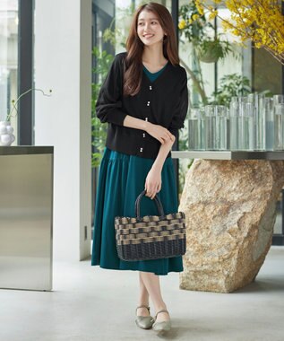 Tiaclasse ラメシアー天竺パールボタンカーディガン ブラック