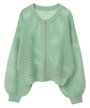 AMERICAN HOLIC ジップアップメッシュニットカーディガン Mint