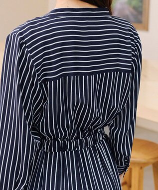 Tiaclasse 【2WAY・洗える】バンドカラーストライプリボンワンピース ネイビー