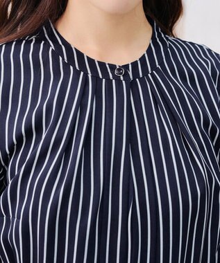 Tiaclasse 【2WAY・洗える】バンドカラーストライプリボンワンピース ネイビー