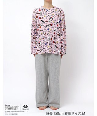 WACOAL PEANUTS パジャマ 長袖 長ズボン 綿100%(本体) スヌーピー レディース FDX561 /ワコール ピンク