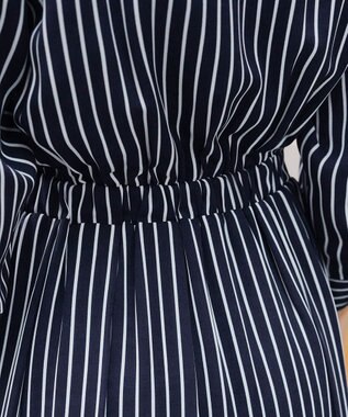 Tiaclasse 【2WAY・洗える】バンドカラーストライプリボンワンピース ネイビー