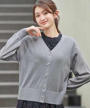 Tiaclasse ラメシアー天竺パールボタンカーディガン グレー