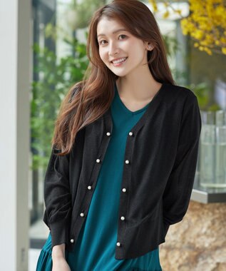 Tiaclasse ラメシアー天竺パールボタンカーディガン ブラック