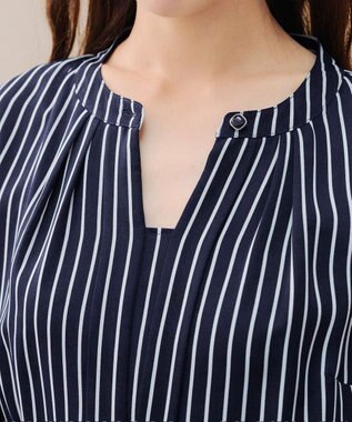 Tiaclasse 【2WAY・洗える】バンドカラーストライプリボンワンピース ネイビー