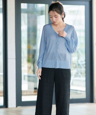 Tiaclasse ラメシアー天竺パールボタンカーディガン サックス