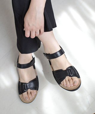 Pointer 本革 甲幅調整 超軽量マジックテープ付きサンダル ブラック