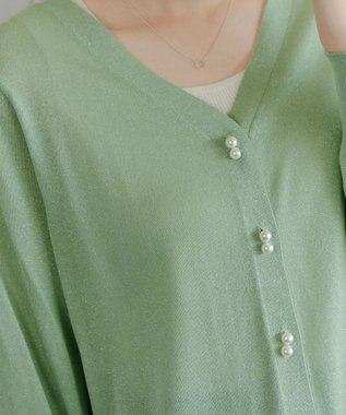 Tiaclasse ラメシアー天竺パールボタンカーディガン グリーン