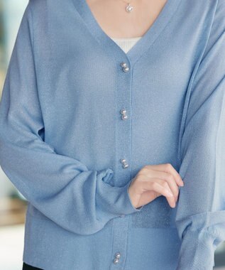 Tiaclasse ラメシアー天竺パールボタンカーディガン サックス