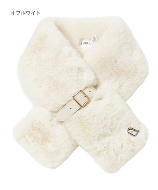 MOONBAT FURLA（フルラ）ベルト差し込みファーティペット アーチロゴ フェイクファー オフホワイト