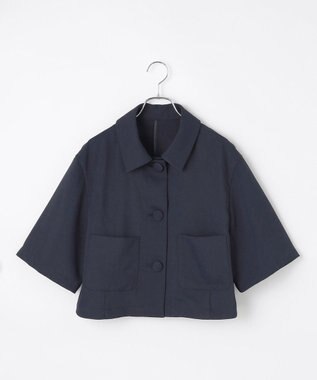 #Newans 【シワになりにくい】〈花乃まりあさんコラボ〉クロップドシャツジャケット ネイビー
