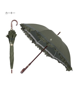 POLO RALPH LAUREN 晴雨兼用日傘 長傘 エンブフリル／遮光 遮熱 UV, カーキー, 47
