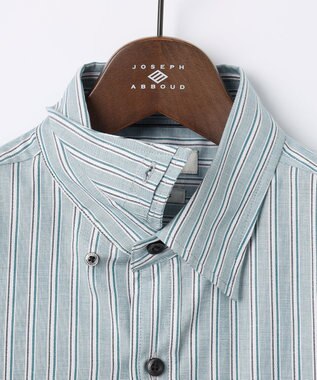 JOSEPH ABBOUD 【オーガニックコットン】JOE COTTON シャンブレーサテンストライプ シャツ グリーン系1