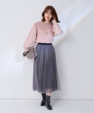 ANY 【ウエストゴム】チュールフレアースカート チャコール