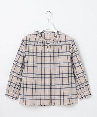 J.PRESS LADIES 【洗える】コンパクトチェック スタンドカラー ブラウス ベージュチェック系