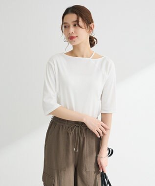 Green Parks ５分袖テレコリブプルオーバー Off White