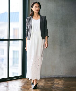 BEIGE， 【洗える】GALLERIA / コットンエンブロイダリーIラインスカート White