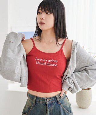 WEGO 【カップ付きインナー】グラフィックプリントカップインキャミ レッド