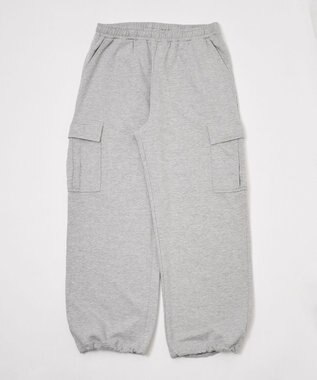 WEGO 【ユニセックス着用ITEM/ウエストゴム/MLサイズ展開】ワイドスウェットカーゴパンツ 杢グレー