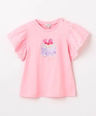 ANY KIDS 袖レース ケーキプリント Tシャツ ピンク