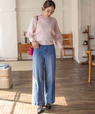 組曲 ワイドストレートデニム パンツ ユーズドブルー系