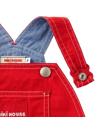 MIKI HOUSE HOT BISCUITS 【ミキハウス】【70-100cm】６分丈オーバーオール 赤