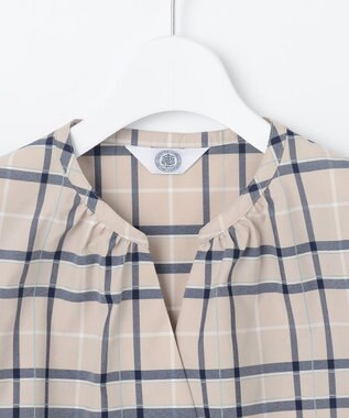 J.PRESS LADIES 【洗える】コンパクトチェック スタンドカラー ブラウス ベージュチェック系