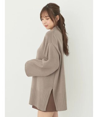 earth music&ecology アンチピリングリブハイネックチュニック Gray Beige