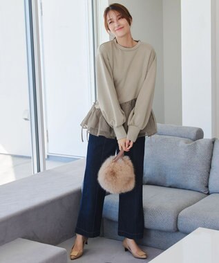 Tiaclasse 【洗える】ペプラムオーガンジーポンチトップス グレージュ