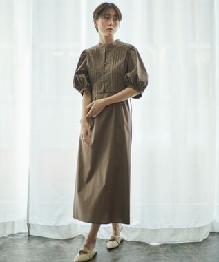 #Newans 【洗える】ピンタックベストコンビワンピース ブラウン系