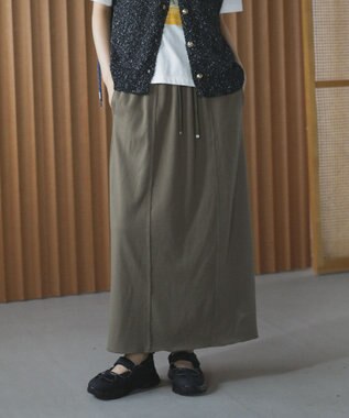 Green Parks ドロストイージーウエスト裏毛Ｉラインスカート Khaki