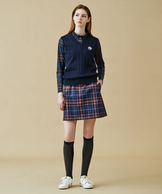 23区GOLF 【WOMEN】【日本製】チェック柄 長袖ポロシャツ ネイビー系3