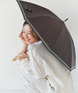 AURORA 【Ungrid（アングリッド）】裾ボーダープリント晴雨兼用傘（長傘） ダークブラウン
