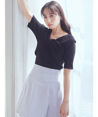 earth music&ecology フロントクロスリブニットプルオーバー Black