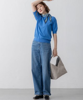 23区 S 【Oggi5月号掲載/洗える】プレミアムビオコットン 半袖 ニット ブルー系