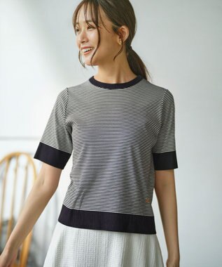 組曲 L 【WEB限定】セーターマシーン 半袖ニットTシャツ ネイビー系1