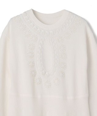 GRACE CONTINENTAL エスニック刺繍ニットワンピース ホワイト