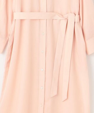 自由区 【洗える】テンセルリネンシャツワンピース ピンク