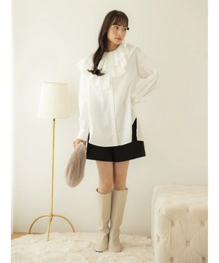 earth music&ecology ラッフルフリルチュニックブラウス Off White