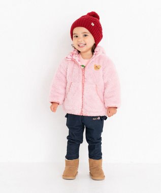 MIKI HOUSE HOT BISCUITS 【80-120cm】 裏ボアフリース リバーシブル総柄ジャンパー ピンク