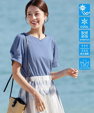 Tiaclasse 【UVケア・接触冷感】“あまラク” ハートネックカットソートップス ブルー