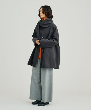 J.PRESS YORK STREET 【WOMEN】NEEDLE JERSEY マフラー付コート グレー系