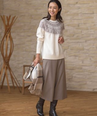 J.PRESS LADIES 【洗える】FAIR ISLE ラウンドネック ニット ホワイト系