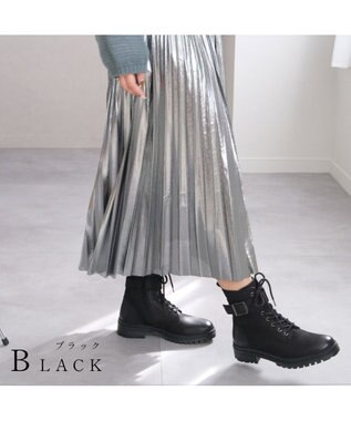 Pointer 本革 足首ベルトレースアップブーツ ブラック